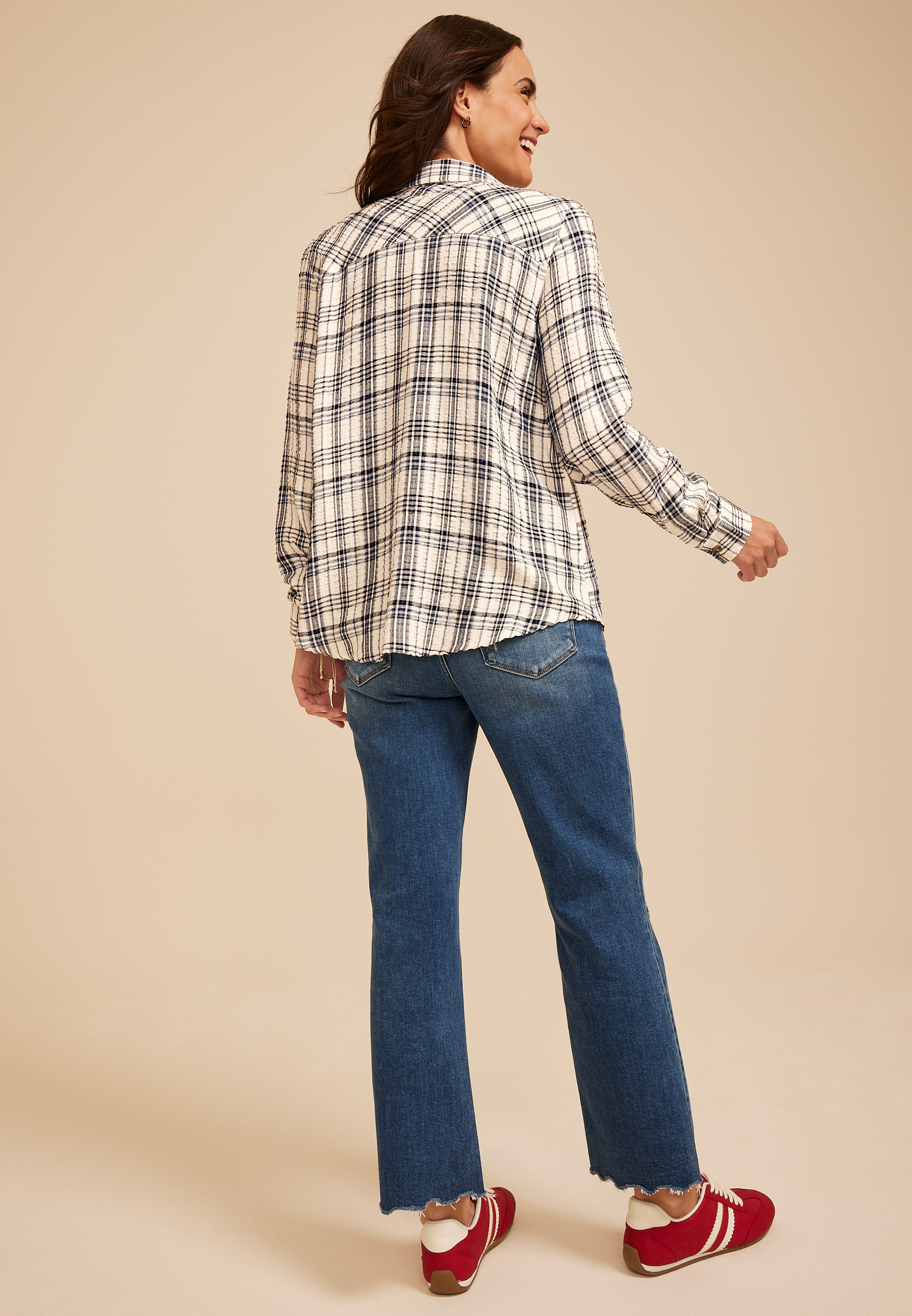 Pucker Plaid Button Down Shirt, C1769, large