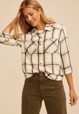 Pucker Plaid Button Down Shirt, C6115, small