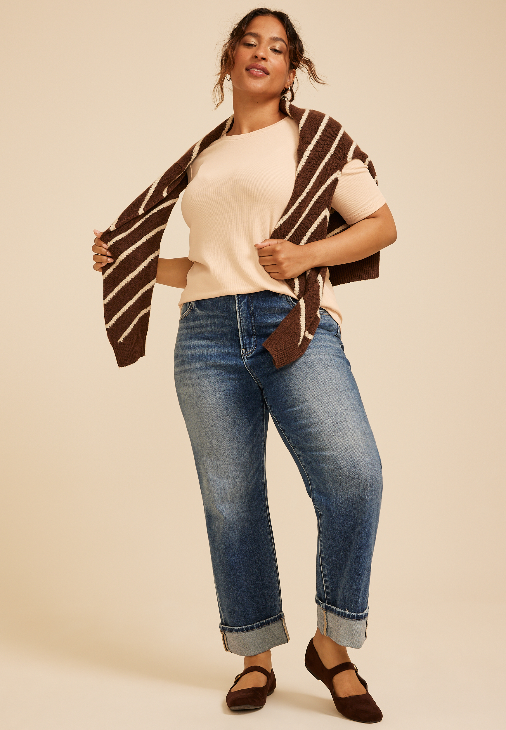 Plus Size 24/7 Ribbed Elbow Sleeve Tee