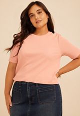 Plus Size 24/7 Ribbed Elbow Sleeve Tee, C9369, small