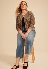 Plus Size Washed Terry Leopard Button Front Cardigan, C5296, small