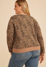 Plus Size Washed Terry Leopard Button Front Cardigan, C5296, small