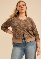 Plus Size Washed Terry Leopard Button Front Cardigan, C5296, small