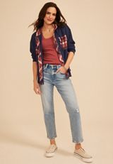 Plaid Hood Waffle Knit Shacket, C6666, small