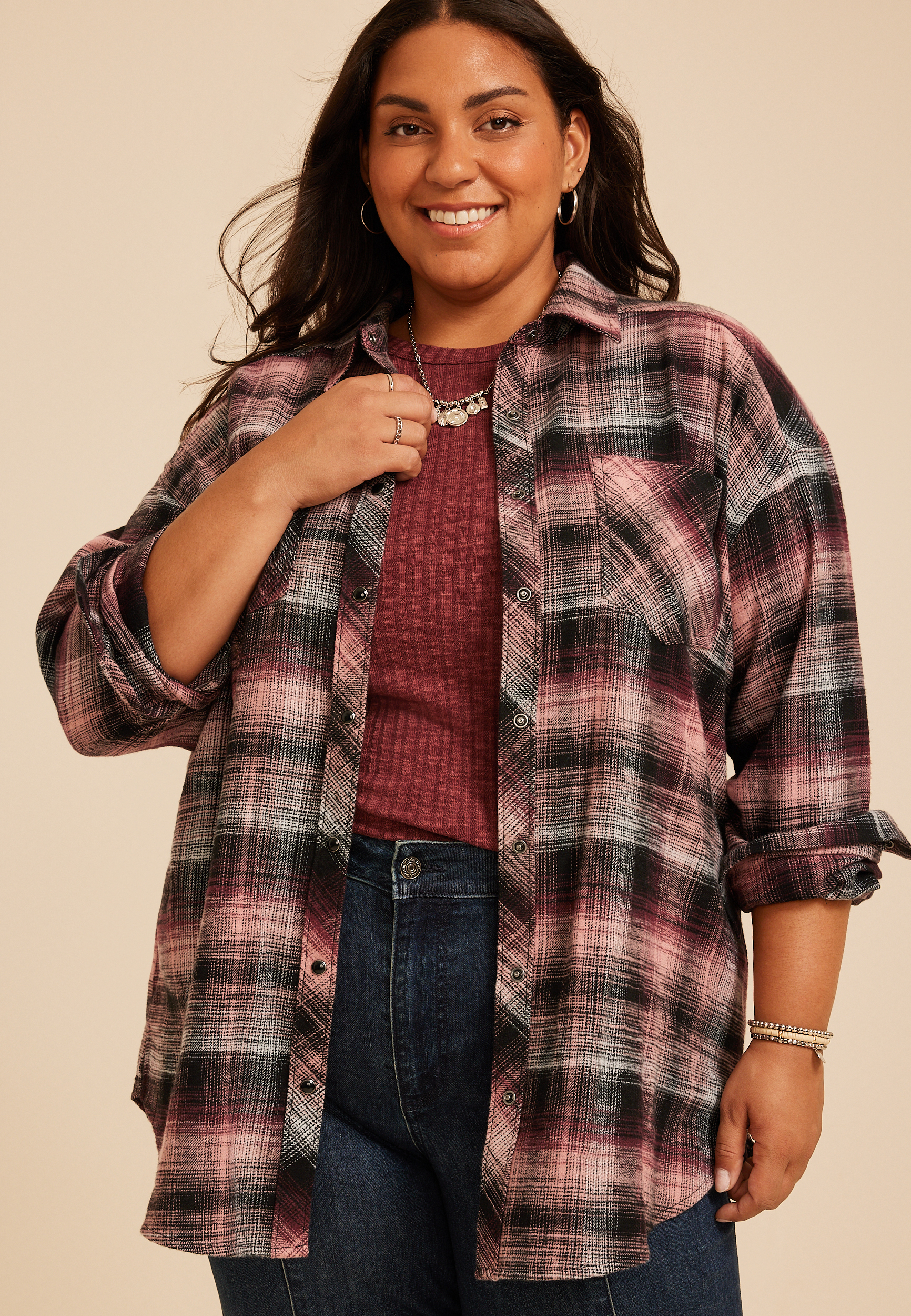 Plus Size Cabin Plaid Button Down Shirt