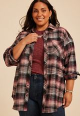 Plus Size Cabin Plaid Button Down Shirt, C1756, small