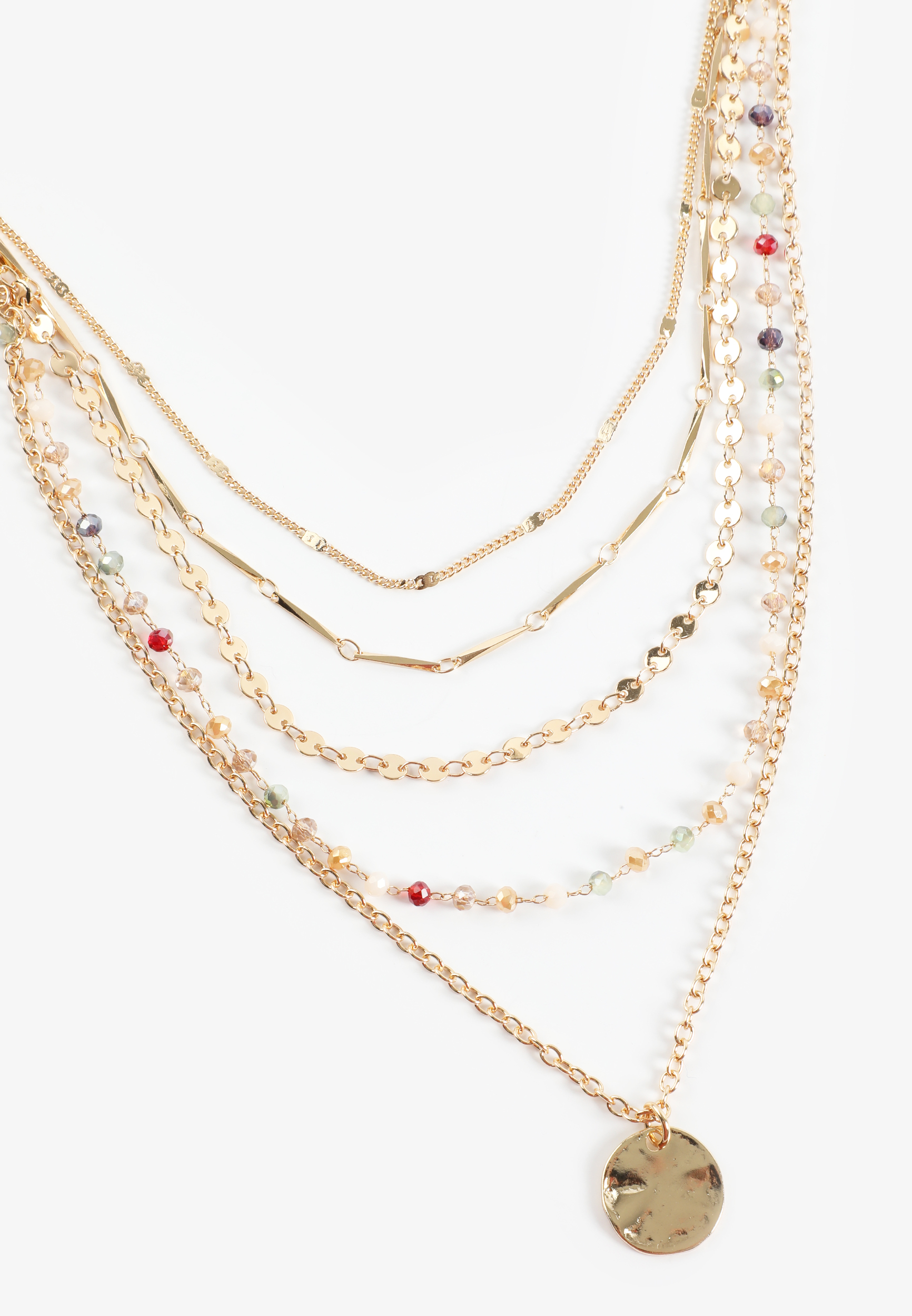 Gold Coin Pendant Layered Necklace