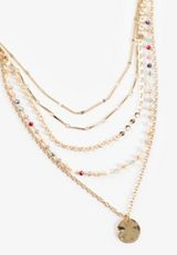 Gold Coin Pendant Layered Necklace, C605, small