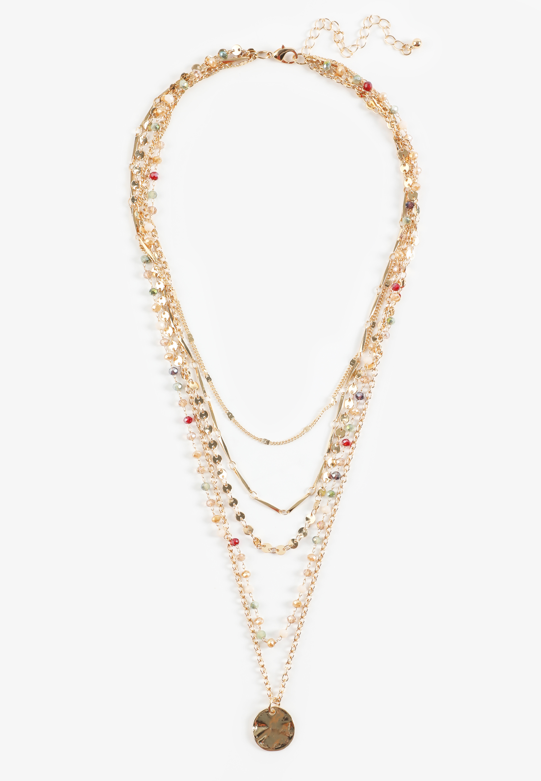 Gold Coin Pendant Layered Necklace, C605, large