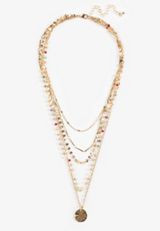 Gold Coin Pendant Layered Necklace, C605, small