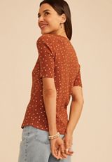 24/7 Polka Dot Ribbed Elbow Sleeve Tee, C4825, small