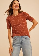 24/7 Polka Dot Ribbed Elbow Sleeve Tee, C4825, small