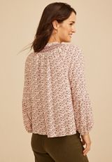 Floral Tie Front Peasant Top, C5729, small