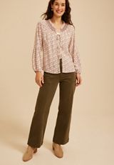Floral Tie Front Peasant Top, C5729, small