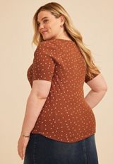 Plus Size 24/7 Polka Dot Ribbed Elbow Sleeve Tee, C4825, small