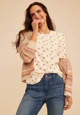 24/7 Floral Ribbed Elbow Sleeve Tee, C5487, small