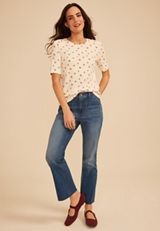 24/7 Floral Ribbed Elbow Sleeve Tee, C5487, small