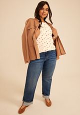 Plus Size 24/7 Floral Ribbed Elbow Sleeve Tee, C5487, small