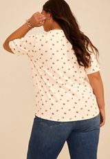 Plus Size 24/7 Floral Ribbed Elbow Sleeve Tee, C5487, small