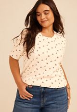 Plus Size 24/7 Floral Ribbed Elbow Sleeve Tee, C5487, small