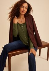Lace Inset Waffle Knit Button Front Top, C9161, small