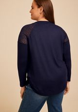 Plus Size Haven Crochet Shoulder Long Sleeve Tunic Top, C1378, small