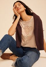 Floral Studded Relaxed Fit Graphic Tee, C211, small