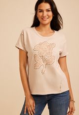 Floral Studded Relaxed Fit Graphic Tee, C211, small