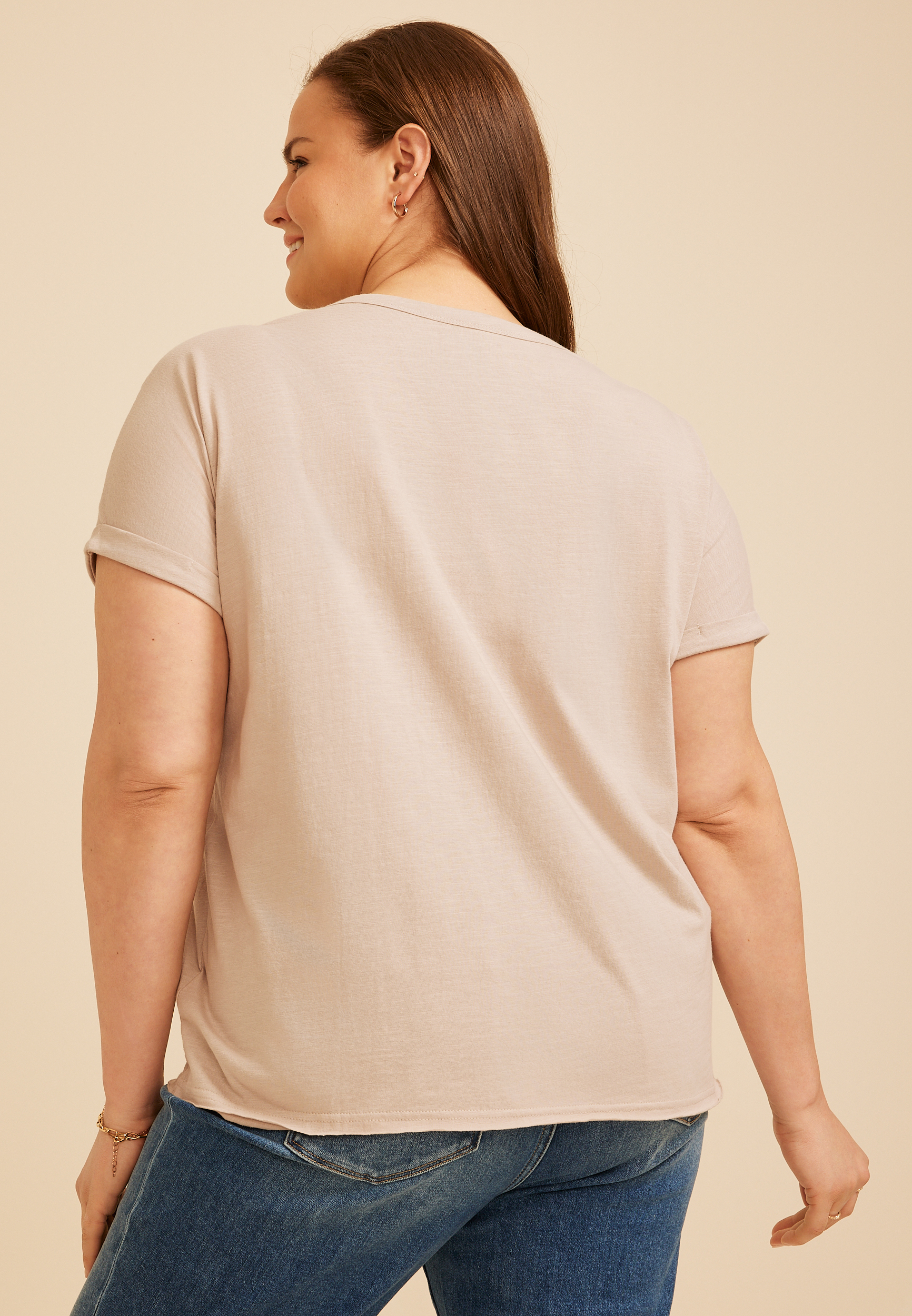 Plus Size Floral Studded Relaxed Fit Graphic Tee, C211, large