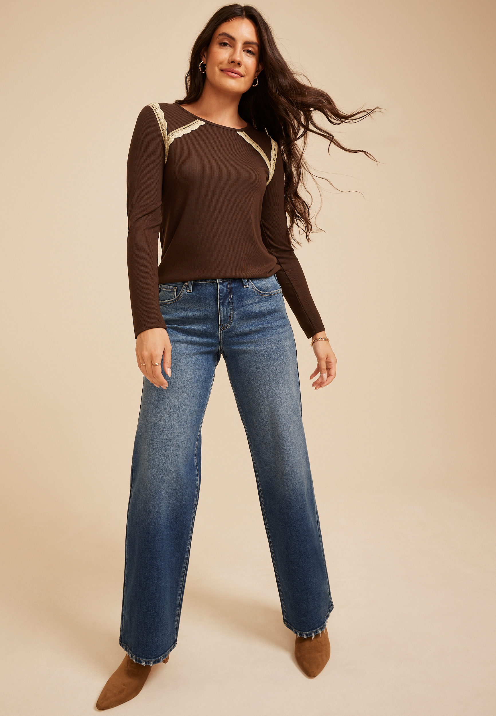 Crochet Trim Ribbed Raglan Top