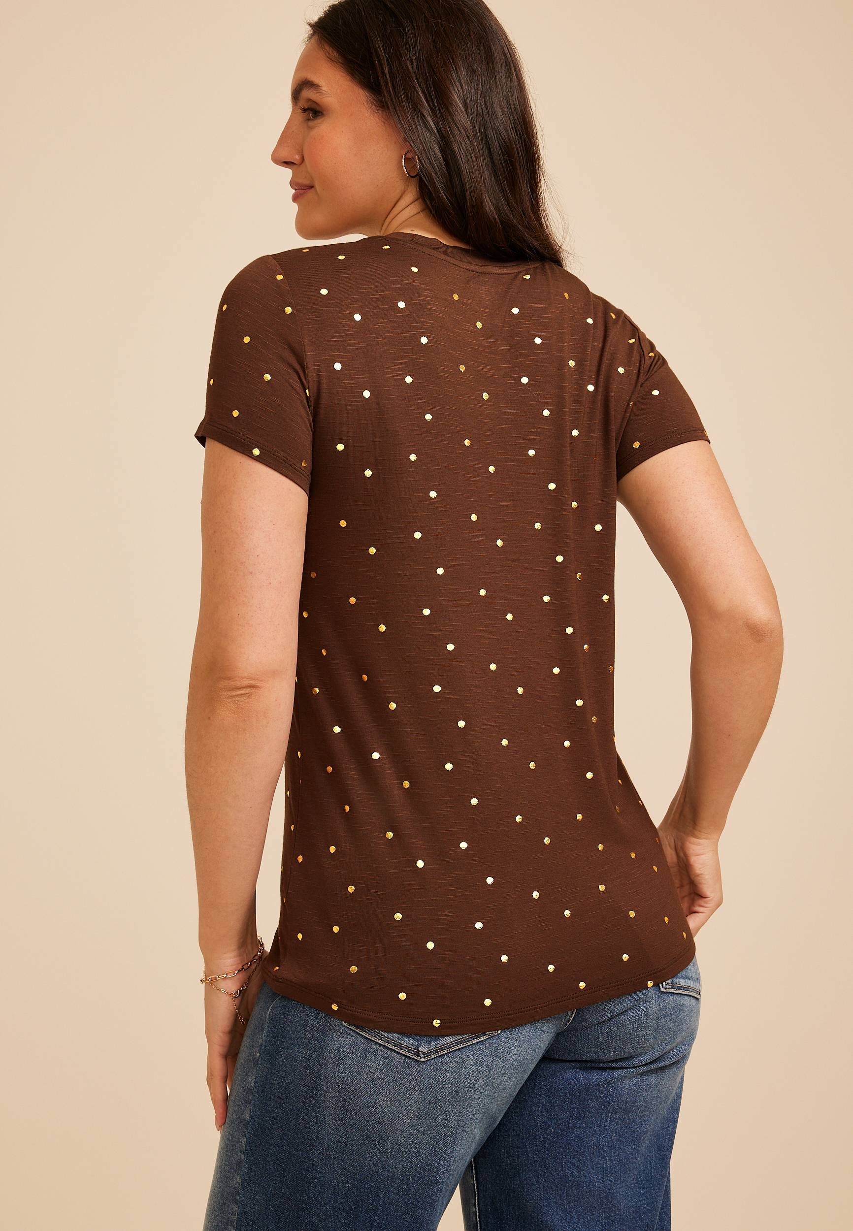 24/7 Kennedy Metallic Polka Dot Crew Neck Tee, C1635, large