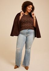 Plus Size 24/7 Kennedy Metallic Polka Dot Crew Neck Tee, C1635, small