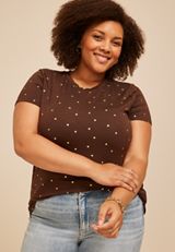 Plus Size 24/7 Kennedy Metallic Polka Dot Crew Neck Tee, C1635, small
