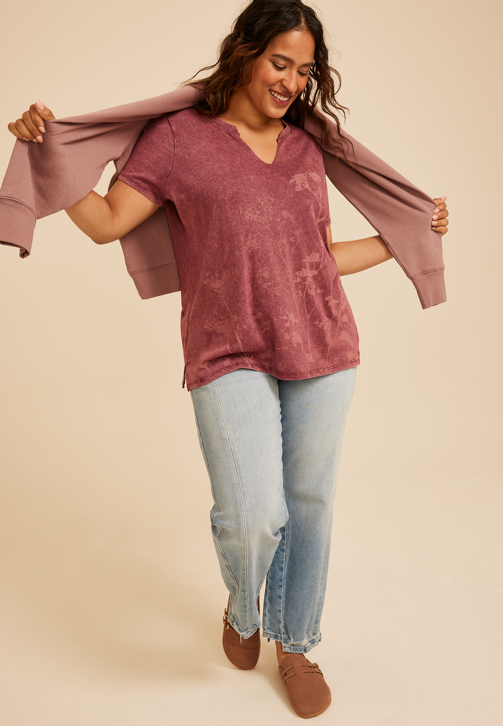 Plus Size Floral Shadow Classic Fit Graphic Tee