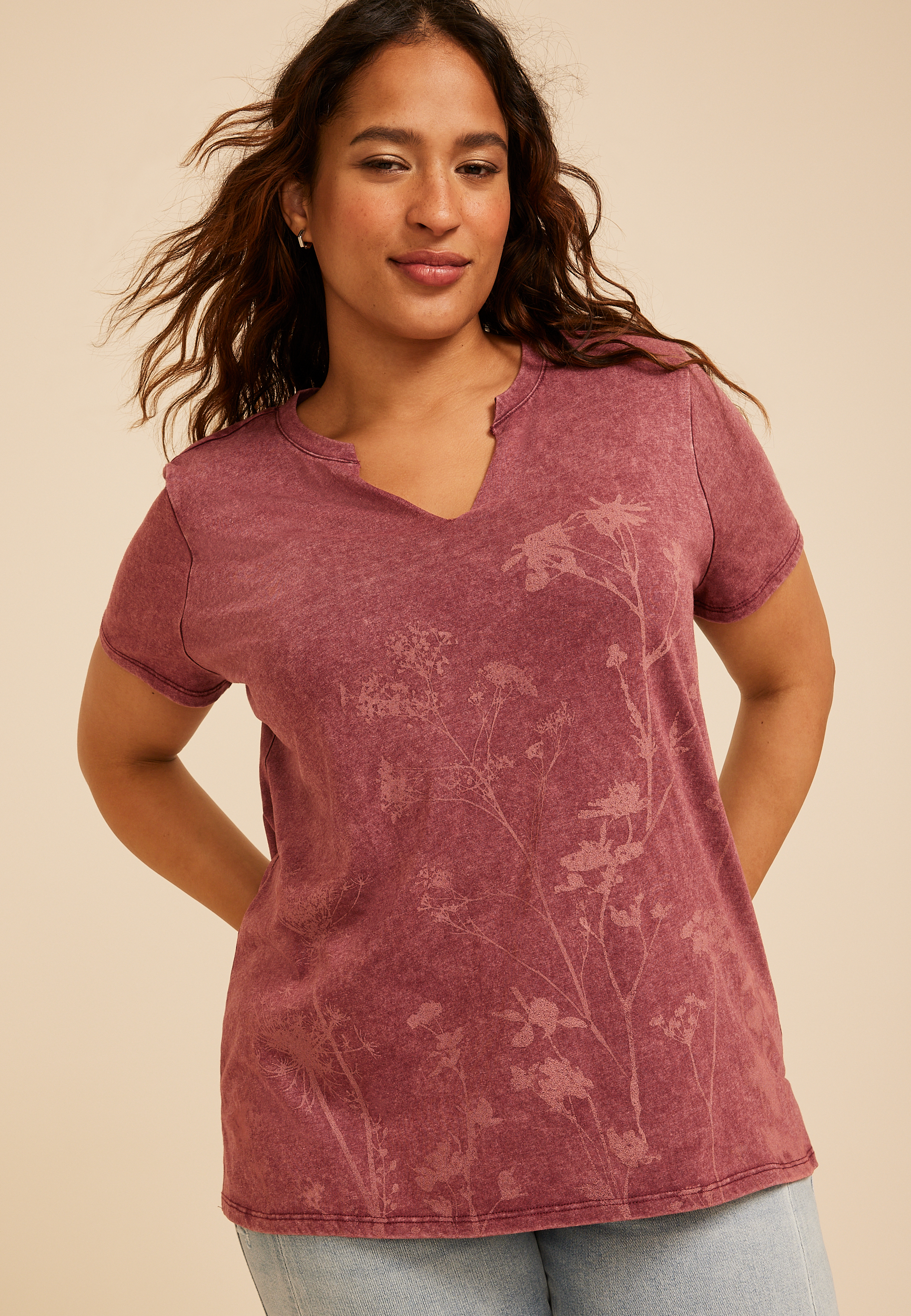 Plus Size Floral Shadow Classic Fit Graphic Tee, C7923, large