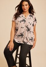 Plus Size Floral Plaid Flutter Sleeve Blouse, C1524, small