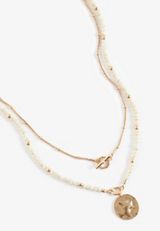 Gold Disc Charm Layered Beaded Necklace, C605, small