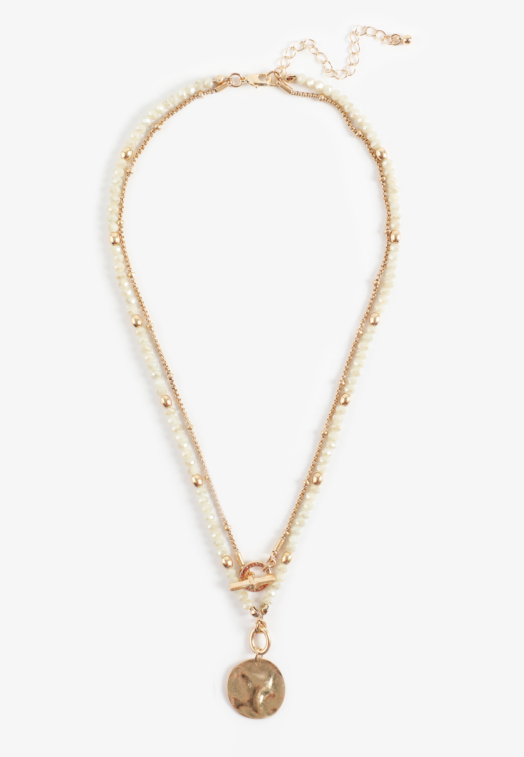 Gold Disc Charm Layered Beaded Necklace, C605, large