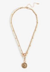 Gold Disc Charm Layered Beaded Necklace, C605, small