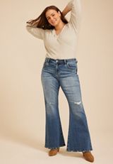 Plus Size KanCan™ Mid Rise Western Pocket Stitch Ripped Flare Jean, C258, small