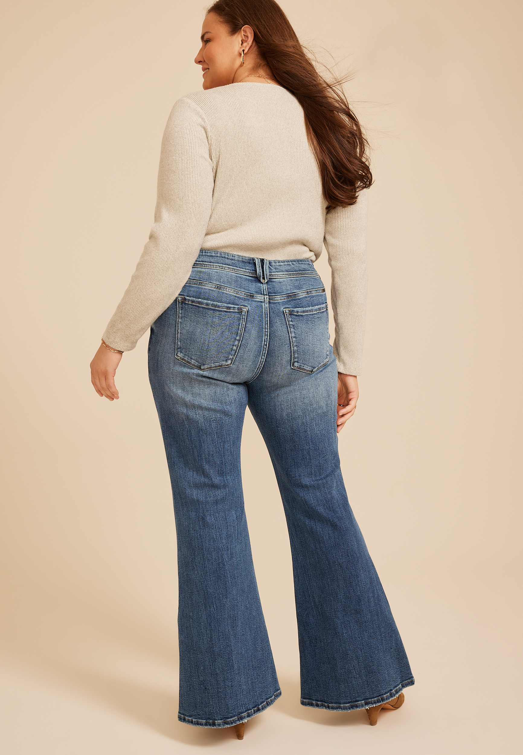 Plus Size KanCan™ Mid Rise Western Pocket Stitch Ripped Flare Jean, C258, large
