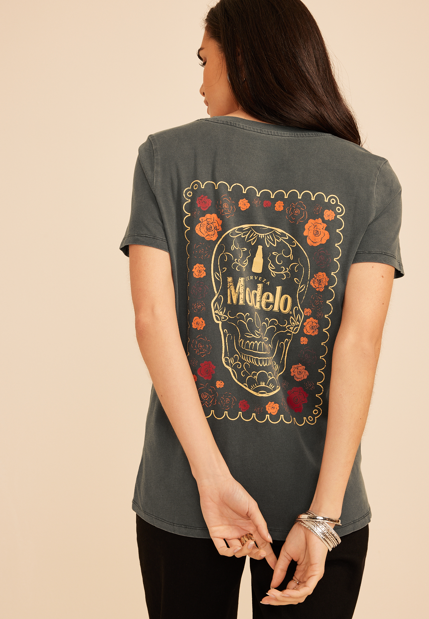 Modelo Floral Skull Classic Fit Graphic Tee, C106, large