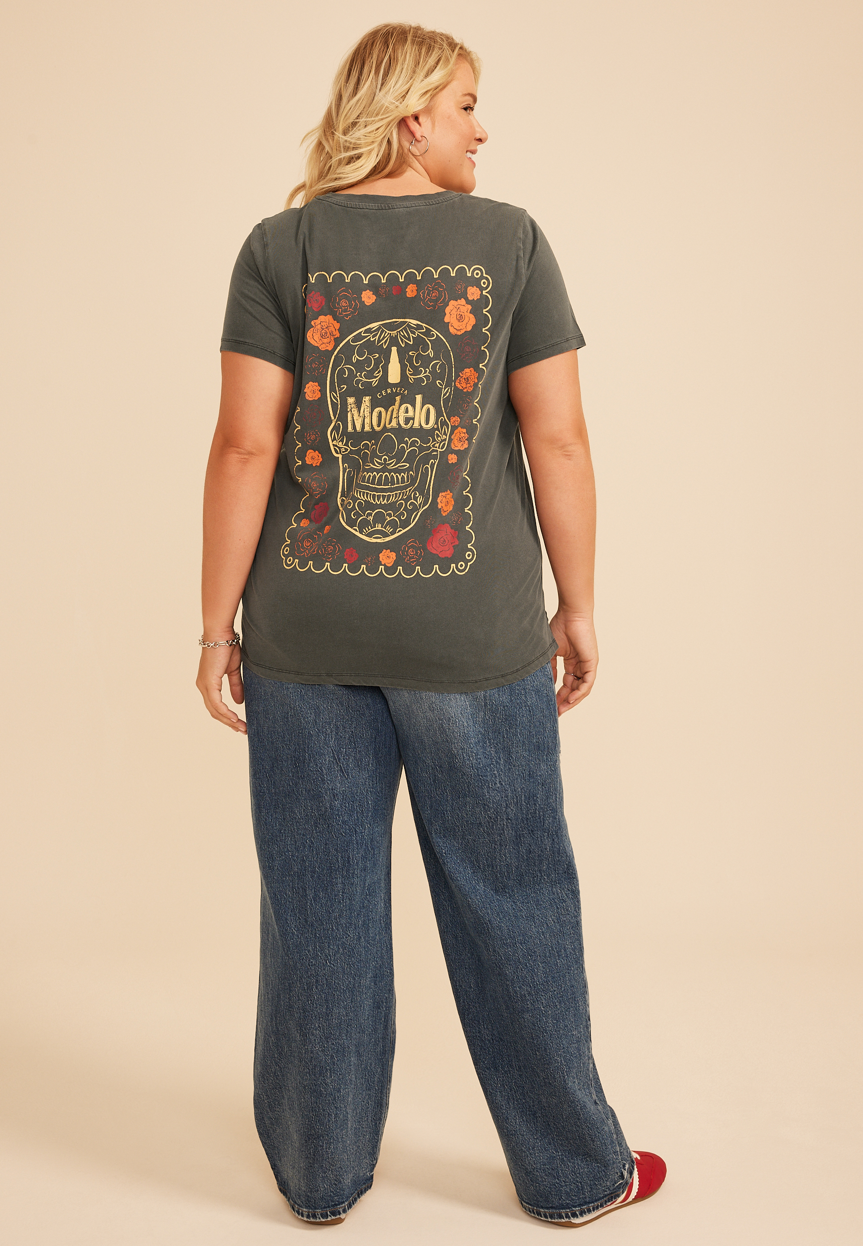Plus Size Modelo Floral Skull Classic Fit Graphic Tee, C106, large