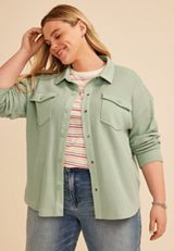 Plus Size Waffle Snap Button Shacket, C7225, small