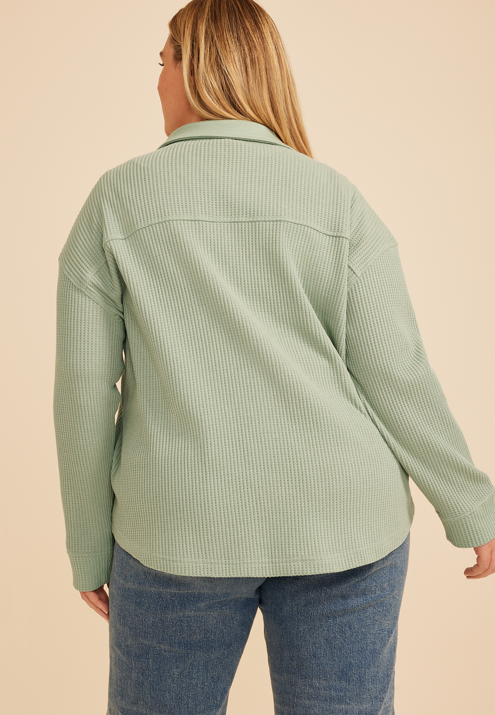 Plus Size Waffle Snap Button Shacket | maurices