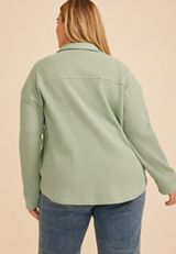 Plus Size Waffle Snap Button Shacket, C7225, small