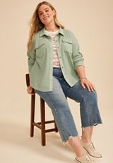 Plus Size Waffle Snap Button Shacket, C7225, small