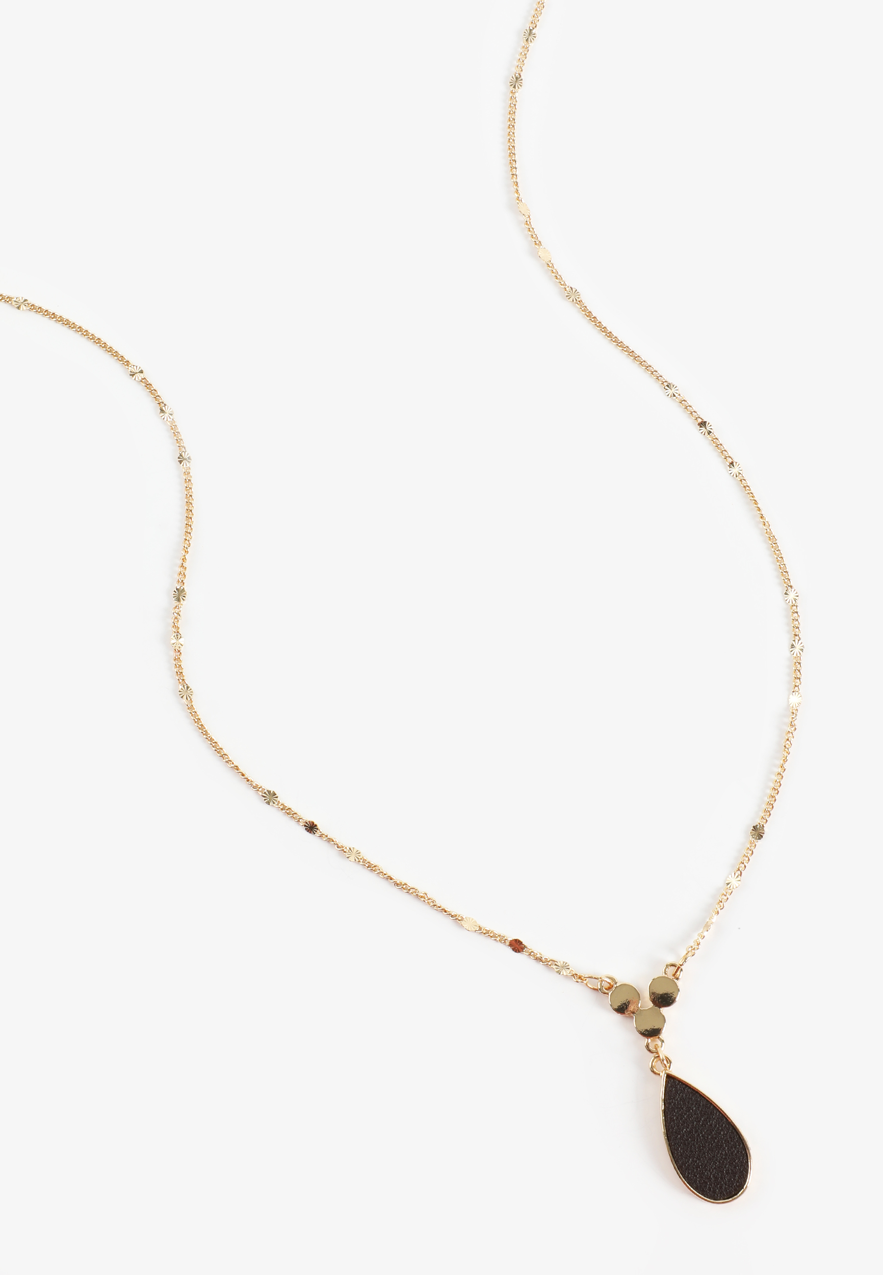 Gold And Brown Faux Leather Teardrop Necklace