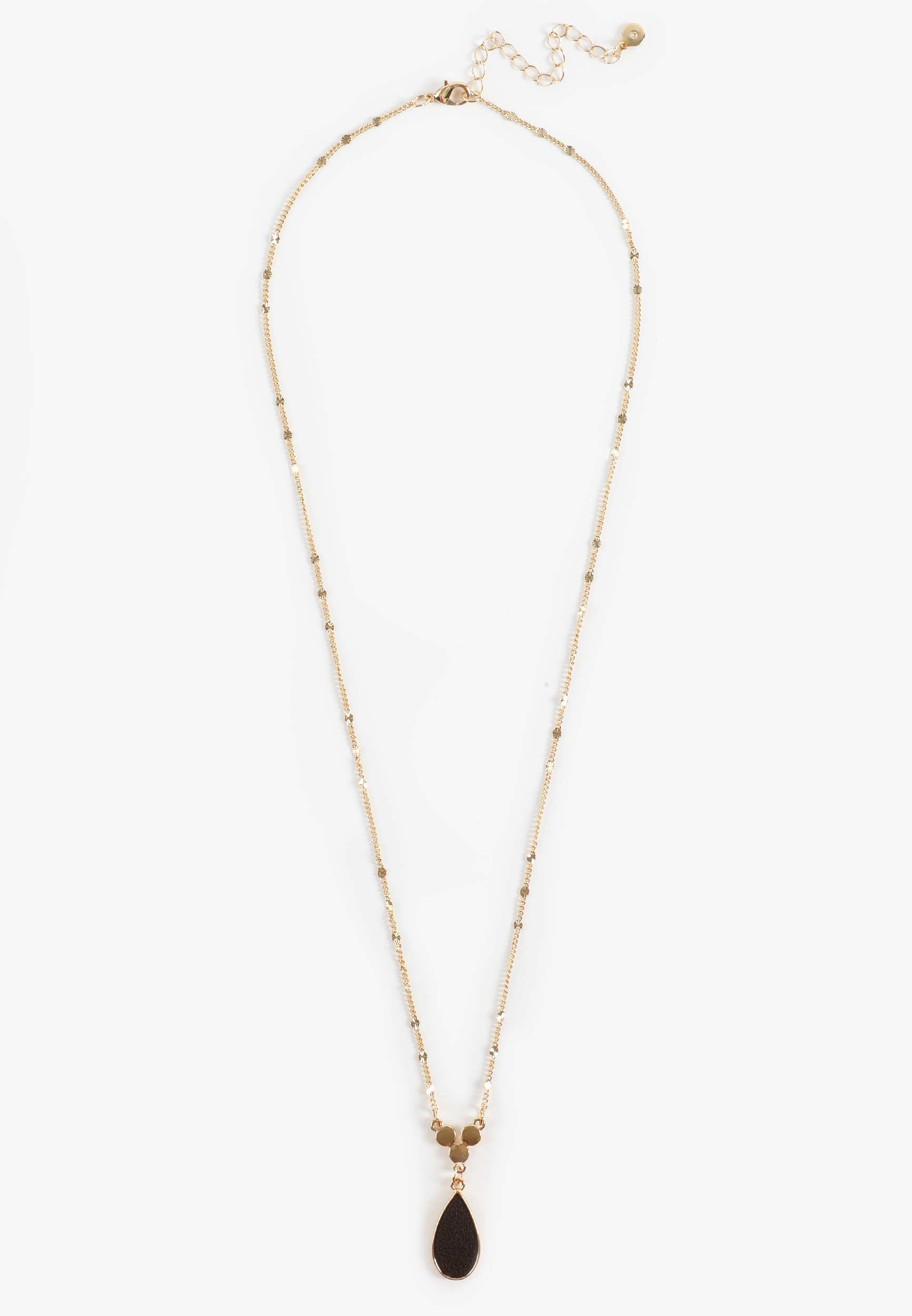 Gold And Brown Faux Leather Teardrop Necklace, C605, large