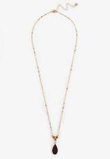 Gold And Brown Faux Leather Teardrop Necklace, C605, small